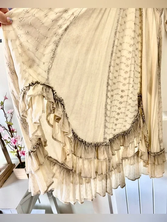 Bohemian Cream Ruffled V-Neck Maxi Dress by Free People - Picture 4 of 6